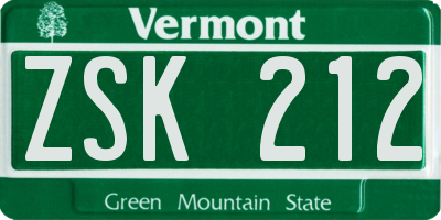 VT license plate ZSK212