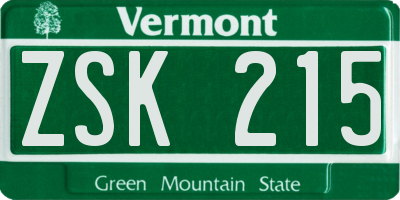 VT license plate ZSK215