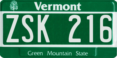 VT license plate ZSK216