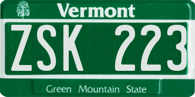 VT license plate ZSK223