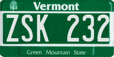 VT license plate ZSK232