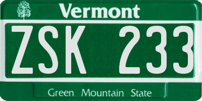 VT license plate ZSK233