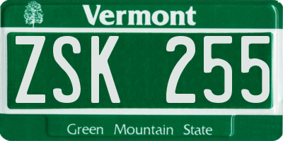 VT license plate ZSK255