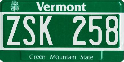 VT license plate ZSK258