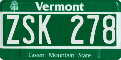 VT license plate ZSK278