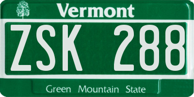 VT license plate ZSK288