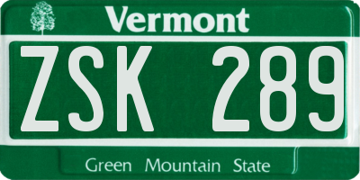 VT license plate ZSK289