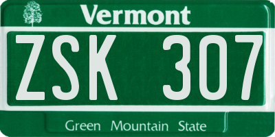 VT license plate ZSK307