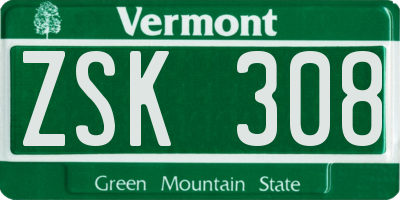 VT license plate ZSK308