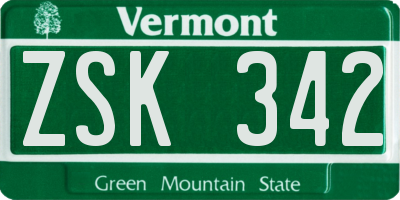 VT license plate ZSK342