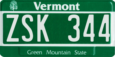 VT license plate ZSK344