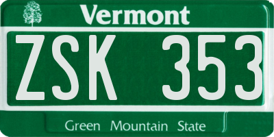 VT license plate ZSK353