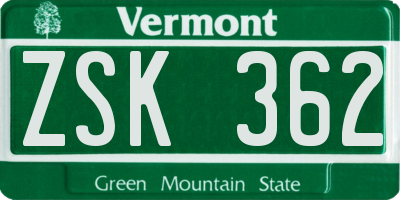 VT license plate ZSK362