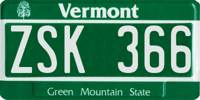 VT license plate ZSK366