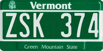 VT license plate ZSK374