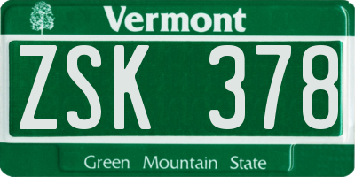 VT license plate ZSK378