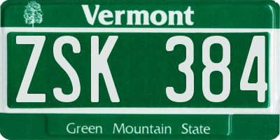 VT license plate ZSK384