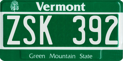 VT license plate ZSK392