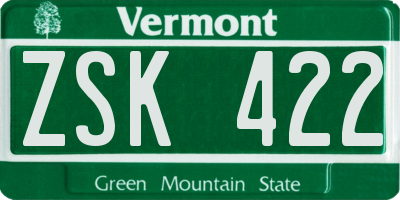 VT license plate ZSK422