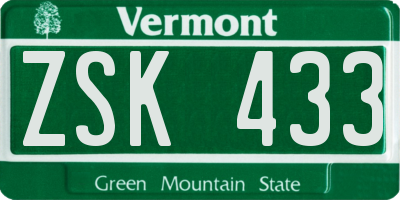 VT license plate ZSK433