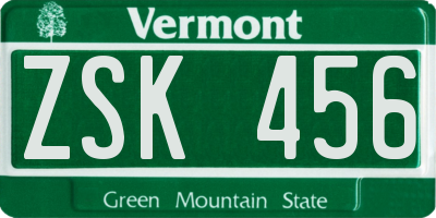 VT license plate ZSK456