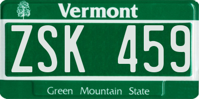 VT license plate ZSK459