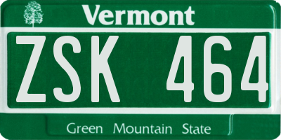 VT license plate ZSK464