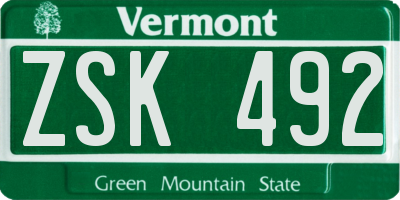 VT license plate ZSK492