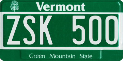 VT license plate ZSK500