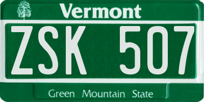 VT license plate ZSK507