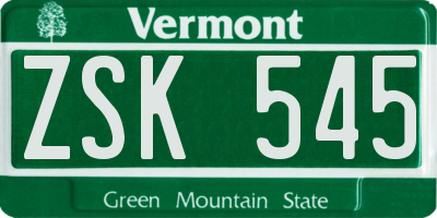 VT license plate ZSK545