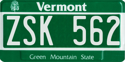 VT license plate ZSK562
