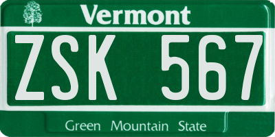 VT license plate ZSK567