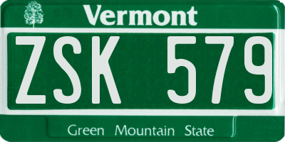 VT license plate ZSK579