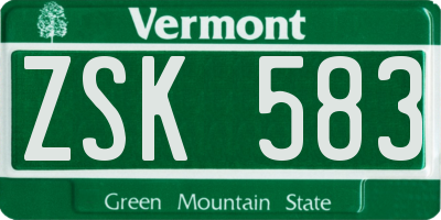 VT license plate ZSK583