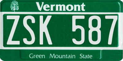 VT license plate ZSK587