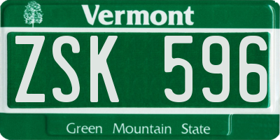 VT license plate ZSK596