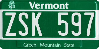 VT license plate ZSK597