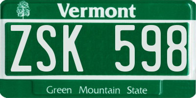 VT license plate ZSK598