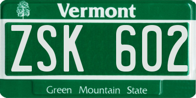 VT license plate ZSK602