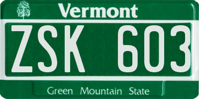VT license plate ZSK603