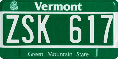 VT license plate ZSK617