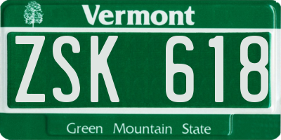 VT license plate ZSK618