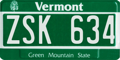 VT license plate ZSK634