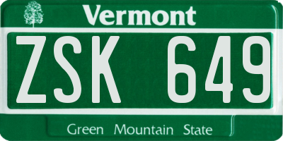 VT license plate ZSK649
