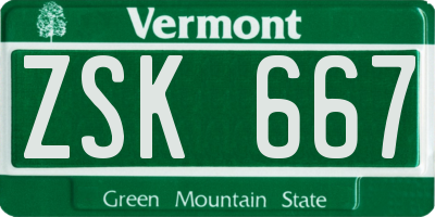 VT license plate ZSK667