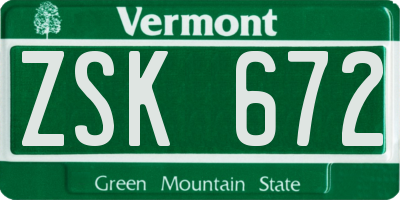 VT license plate ZSK672