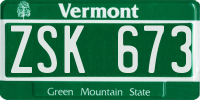 VT license plate ZSK673