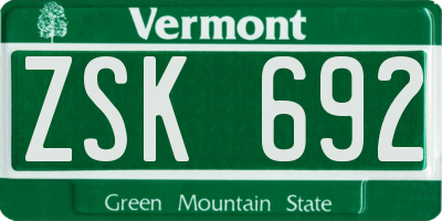 VT license plate ZSK692