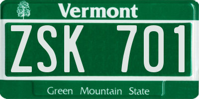 VT license plate ZSK701